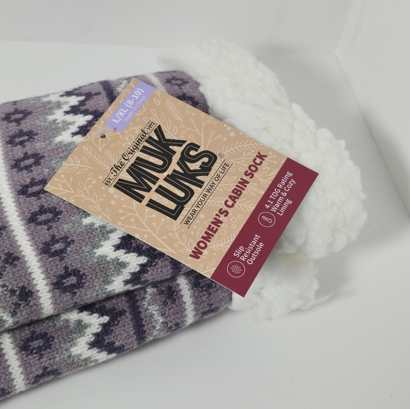 Muk Luks navy multi sherpa lined slipper socks womens L/Xl nwt - Picture 2 of 3